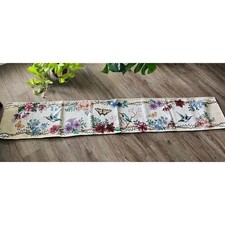 Vintage Woven Tapestry Table Runner Hummingbird Butterfly Floral Nature 69x12