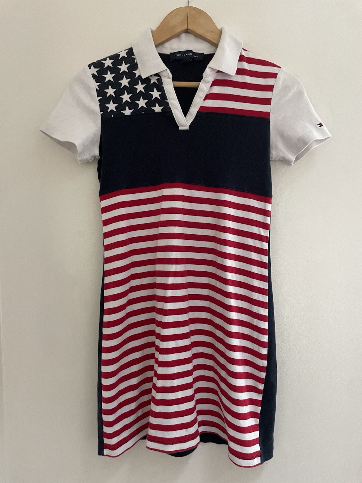 Tommy Hilfiger Womens Navy Star Stripes Collared Short Sleeve Dress XS