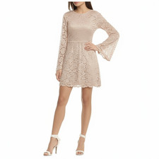 Show Me Your Mumu SMYM SMALL Beige Lace Natalie Mini Dress Long Bell Sleeve NEW