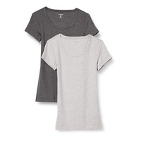 Amazon Essentials Damen T-Shirt FlüGeläRmel U-Ausschnitt Slim 2Er-Pack Grau M