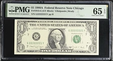 1988A $1 PMG 65 EPQ G22222221Y Fancy Serial • 7 of a Kind Near Solid GEM Note