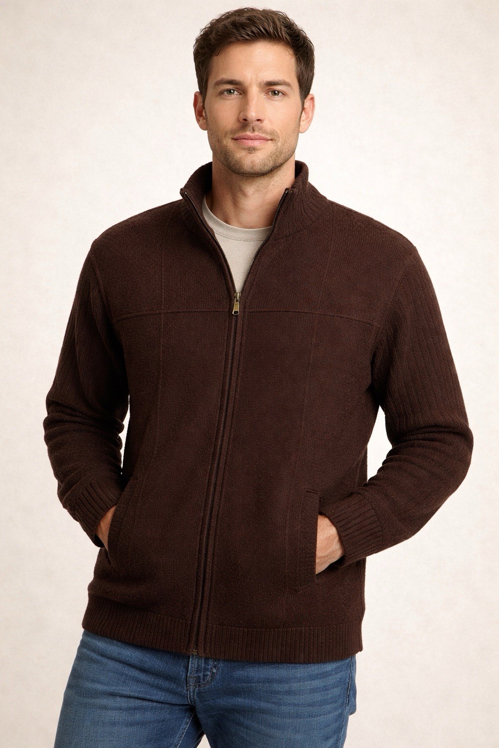 Pendleton Brown 100% Virgin Wool Zip Front Sweate… - image 1