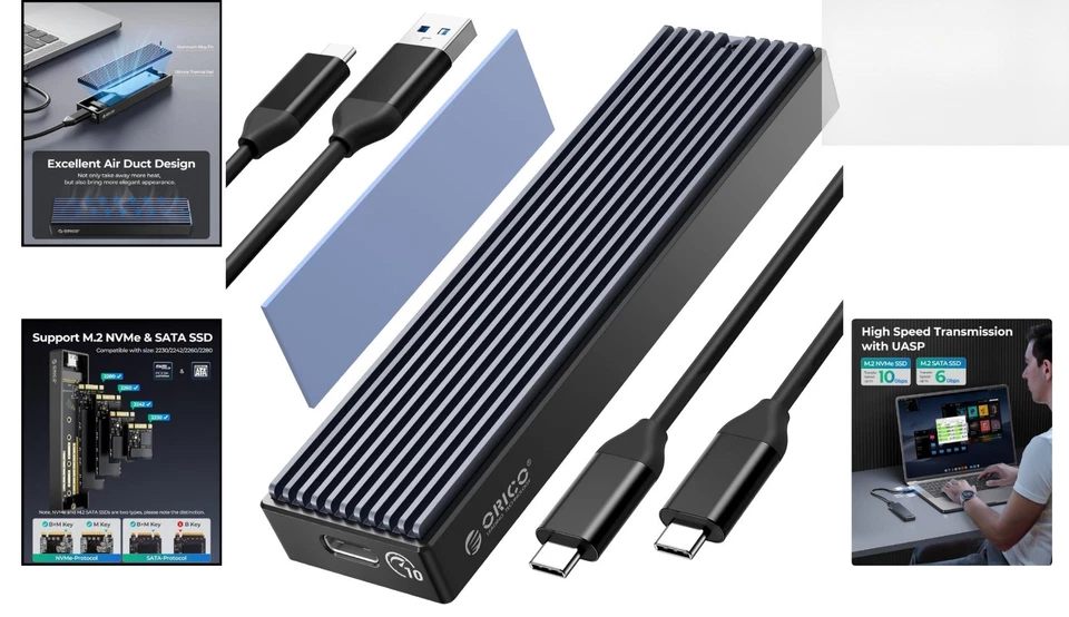 High-Speed M.2 SATA NVMe SSD Enclosure, Supports UASP, 4TB Storage Up to 10Gbps - Image 2 of 4