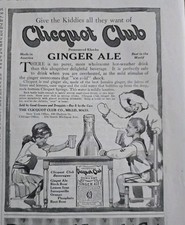 1915 Cliquot Club Ginger Ale Eskimo boy big bottle Kids Table Vintage Ad