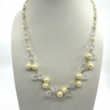 Elegant Faux Pearl & Clear Crystal Bead Statement Necklace Cottagecore Romantic