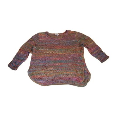 Vintage CB Established 1962 Strick Top Large Regenbogen Struktur Boho Hippie Pullover