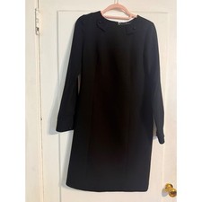 Elie Tahari Black Long Sleeve Sheath Dress Button Neck Detail Size 6