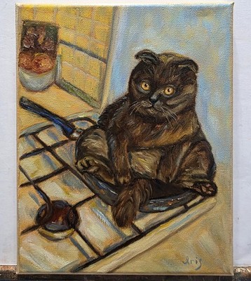 Original Oil Painting Pet Portrait 8×10 Inches, Cute Tuxedo Cat