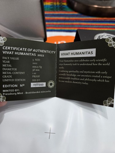 2022 Vivat Humanitas 5 NZD 1oz Silver Proof Coin 0.9999 Pressburg Mint