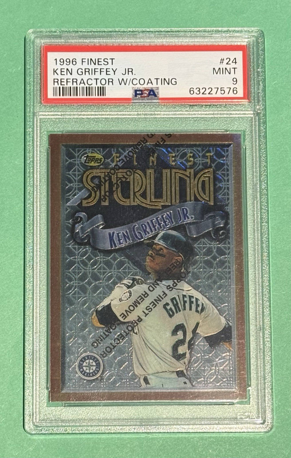 1996 Topps Finest REFRACTOR WITH PEEL #24 KEN GRIFFEY JR. PSA 9 Mint HOF