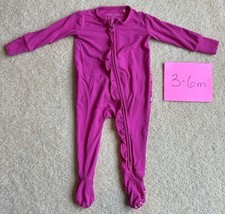 Posh Peanut EUC Fuchsia Magenta Ruffle Butt Dual Zip Bamboo Footie 3-6 Months