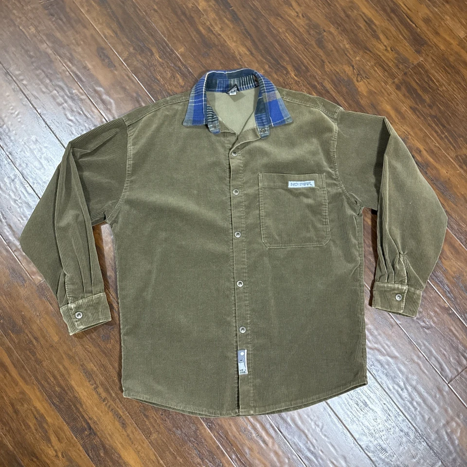 Camisa De Colección No Fear L/S Para Hombre Mediana Marrón Pana Chamarra Años 90’s Y2K Hecha en EE. UU. Foto 2 de 4