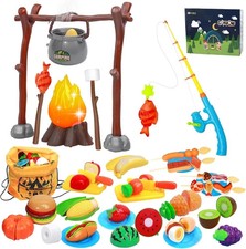 Kids Camping Toy Set with Play Campfire Fishing Pretend Food Outdoor Adventure
