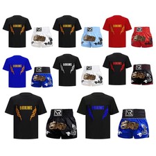 Kids Boys Outfit Boxer Set T-shirt Suit Short Sleeve Uniform Sequin Applique