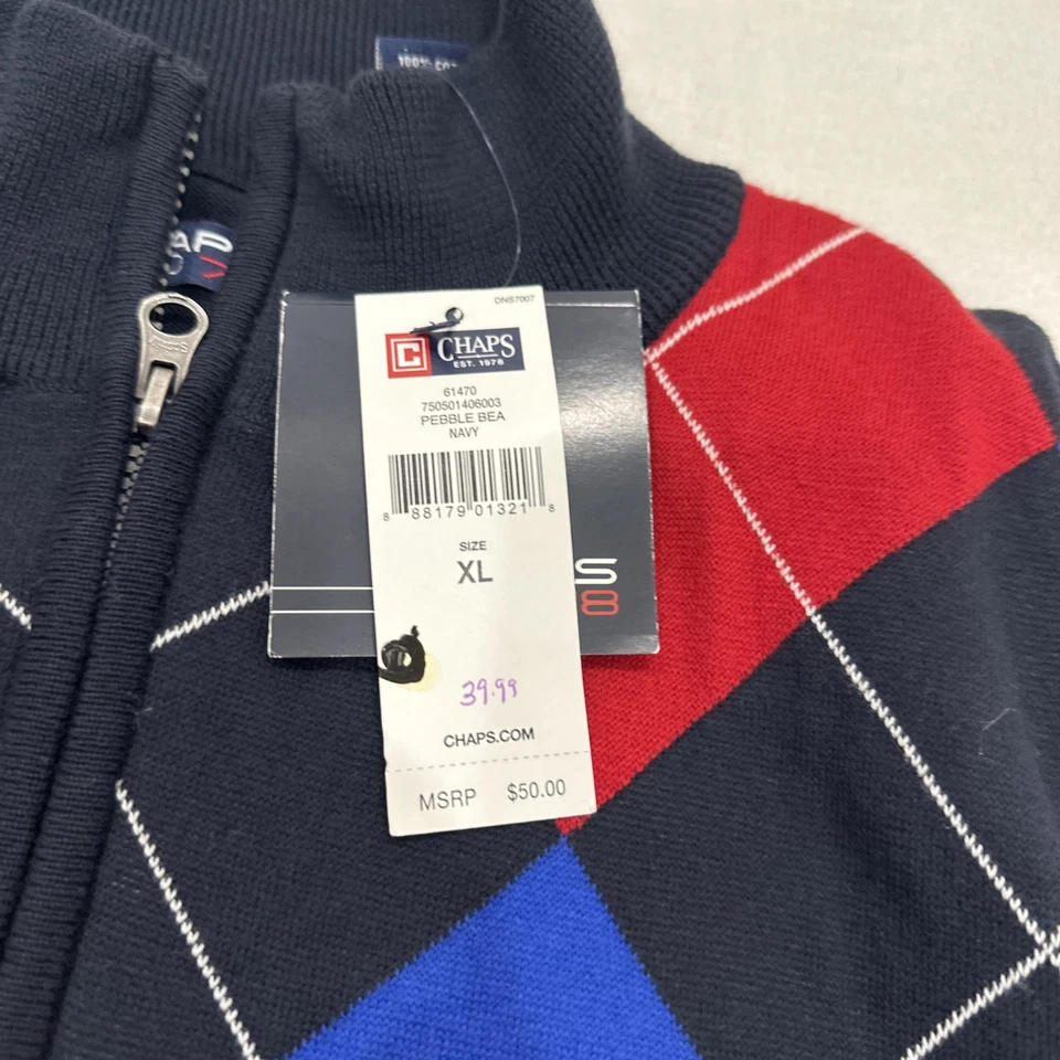 NWT Chaps Golf 78 Argyle Sweater 1/4 Zip Vest Size XL Red Blue Black - Image 2 of 4