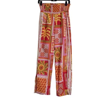Adidas X Farm Rio Premium Track Pants Womens Small Multicolor Wide Leg Smocked