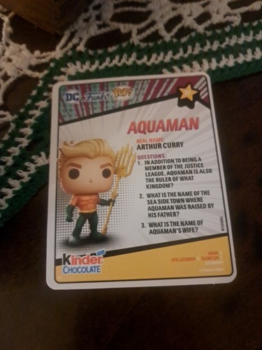 Kinder Chocolate DC Funko Pop Trading Cards - Aquaman