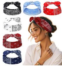 Bandana Headbands for Women Boho Style Paisley Print - Elastic Bow Head Bands fo