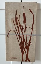 1970's Vintage MARUSHKA Cattails Screen Print On Wood Frame 16” X 8”