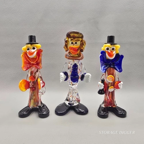 VTG Vetro Artistico Murano Venetian Hand-Blown Glass Clowns Figurines - Lot of 3