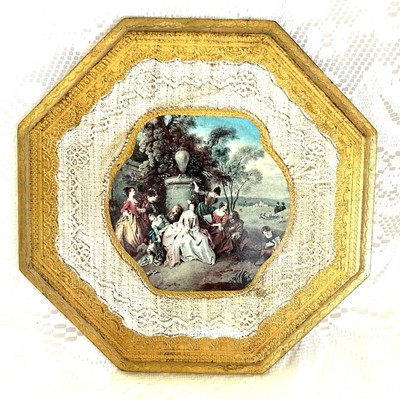 Vintage FLORENTINE Wood PLAQUE Renaissance Style Octagonal Gilt Guild 602 ITALY