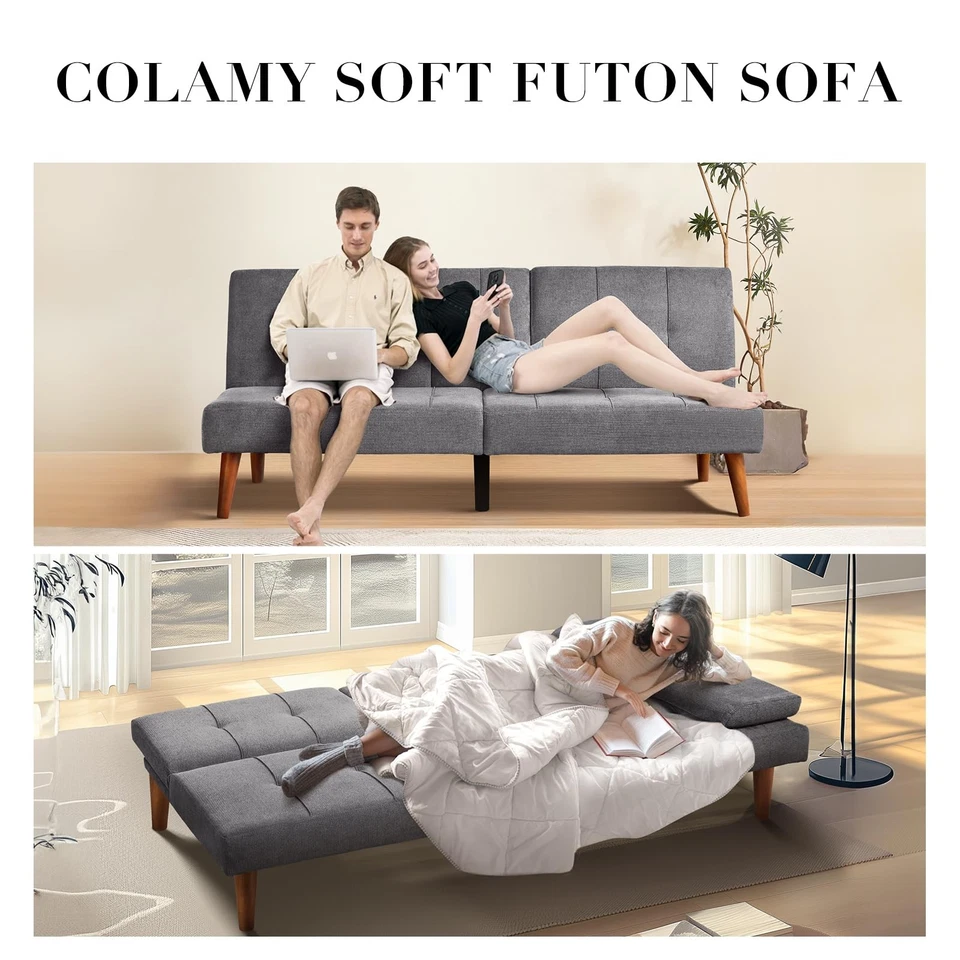 Futon Sofa Bed-Fabric Small Couch, Small Lounge Convertible with 2 Cup Holder... - Image 4 of 4