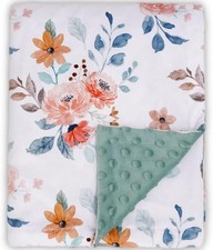 Baby Blanket Floral Minky Double Layer Dotted Back 30 X 40 Inch Super Sage Green