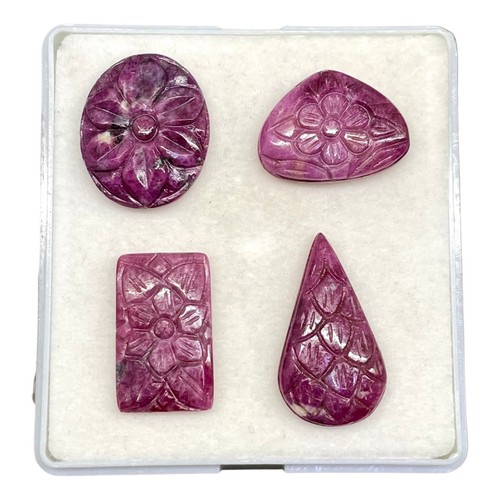 4 Pcs Natural Ruby Unheated Rare Moghul Carved Exclusive Gemstones Lot 60.20 Cts - Picture 11 of 15