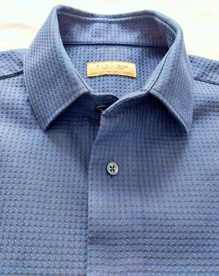 Men s Zara Man Formal Casual School Shirt Navy w Geometric