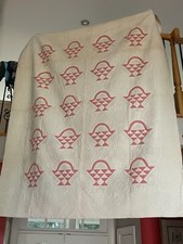 Beautiful Antique Cherry Basket Pink Quilt c 1930