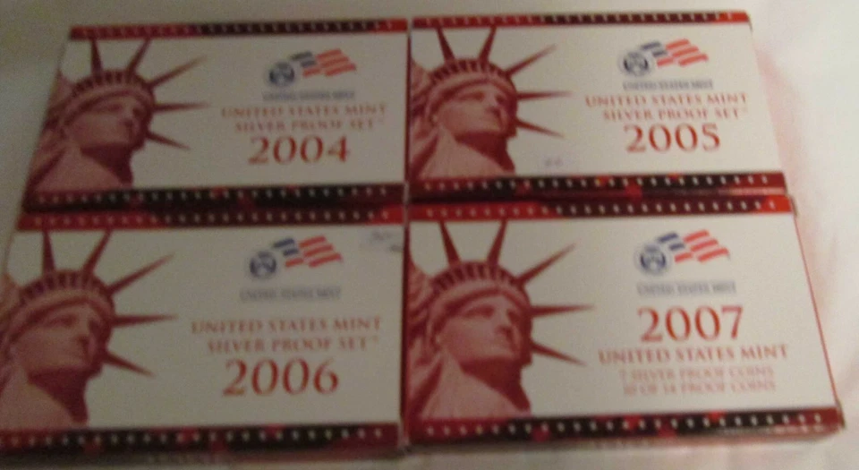 Juego de prueba de plata 2004 a 2007 certificado de autenticidad de Estados Unidos como nuevo 4 juegos de plata con cuartos de plata Foto 2 de 4