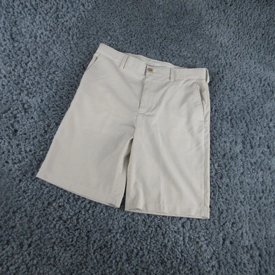 Bermudas IZOD Shorts Para Hombre 33 Beige Blanco Rayas 34x10* Foto 2 de 4
