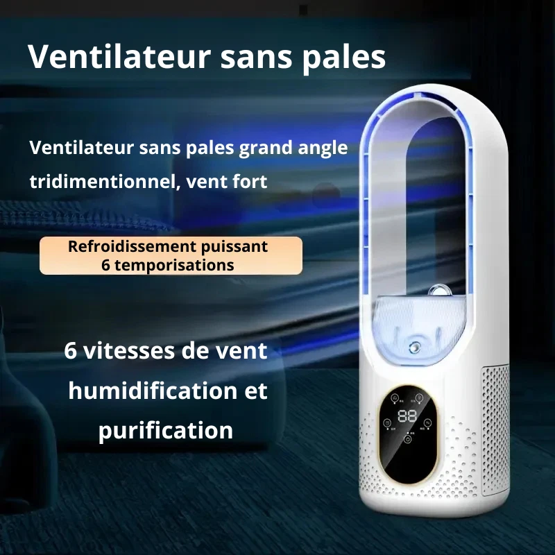 Ventilateur Sans Pales Portable USB Rafraîchissement Brume Glacée 6 Vitesses - Photo 4/4