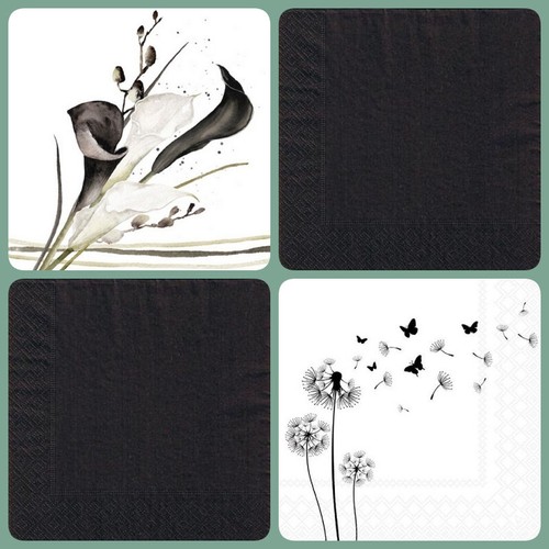 20 TRAUER-SERVIETTEN / MOTIVWAHL / CALLA - PUSTEBLUME - BLACK/SCHWARZ / ABSCHIED