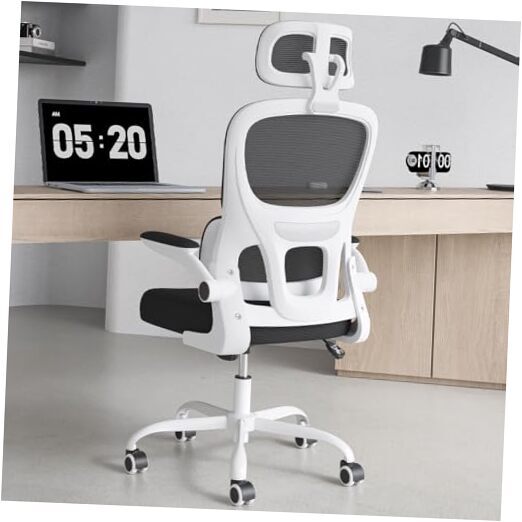 Ergonomic Home Office Chair, Mesh Desk Chair with Lumbar White With Headrest