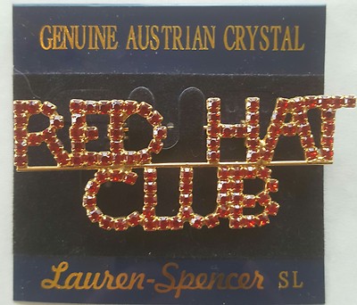 Red Hat Club Brooch Pin Genuine Austrian Crystal NEW Lauren Spencer