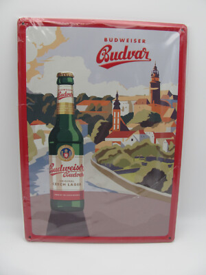 Budweiser Brauerei Flasche mit Landschaft Blechschild 21 x 29,5 cm