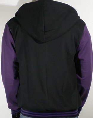 Top Quality Black Varsity full Wool Letterman Hoodie Purple wool Sleeves  XS-4XL