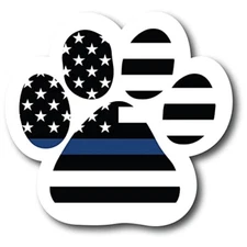 Magnet Me Up Thin Blue Line Pawprint Magnet Decal with White Outline, 5 Inch