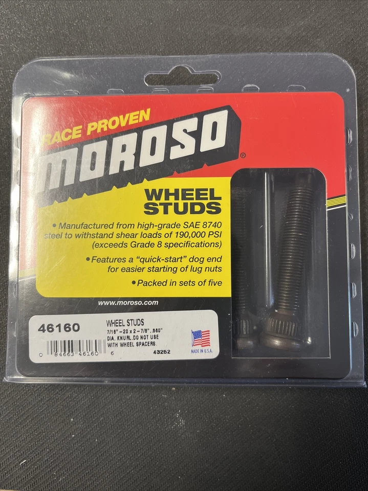 Колесные шпильки Moroso #46160 7/16 дюйма - 20 2-7/8 дюйма длина 0,560 накатки удлиненный дисковый тормоз GM - Изображение 2 из 4