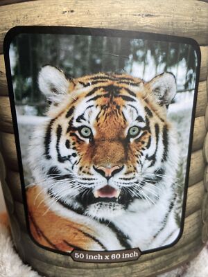 Lodge Cabin Plush Tiger Throw Blanket Plush Raschel 50'' x 60'' NWT