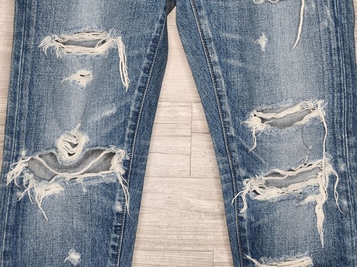 MOUSSY Vintage Destroyed Mid Rise Tapered Leg Cuffed SAAB Denim Jeans Size 25 - Picture 3 of 7