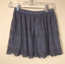 Abercrombie Kids Girls Floral Embroidered Mesh Gray Pull-On Mini Skirt Sz 14 L