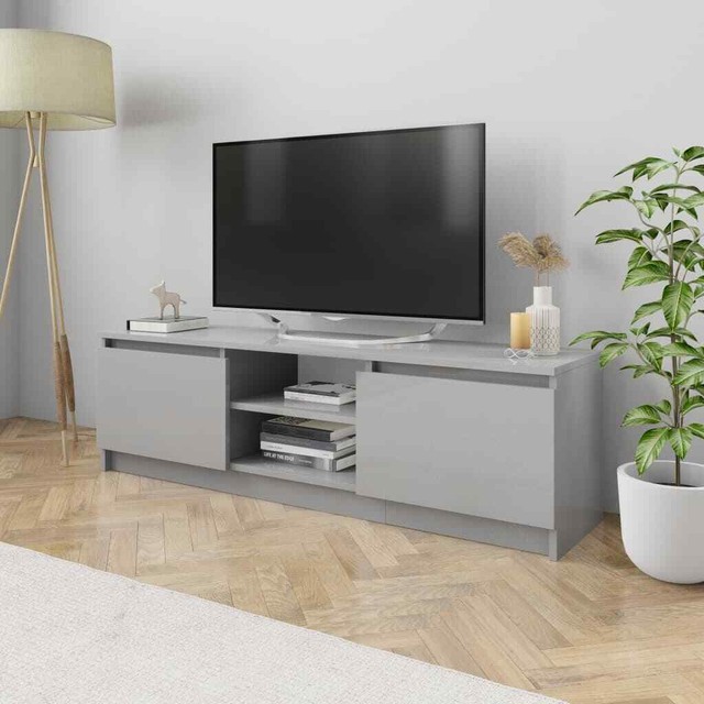 Vidaxl Tv Cabinet High Gloss Grey Chipboard Entertainment Center Media Table For Sale Online Ebay