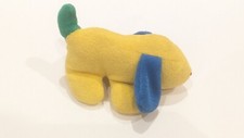 Vintage Eden yellow baby puppy dog plush terry cloth rattle blue ears