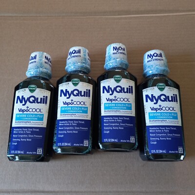 Lot of Vicks NyQuil MAX STRENGTH Severe Cold Flu (4 bottles x12 oz) READ BOX!!