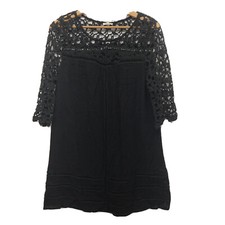 En Creme Casual Mini Dress Women Size Large Black Round Neck Short Sleeve Lined