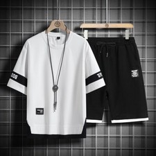 Black White Tracksuits For Men's Set Sleeves T-Shirt Shorts Sportswear New