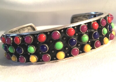 TOLLER NACHLASS~MEHRFARBIGES EDELSTEIN PERLEN STERLING MANSCHETTENARMBAND~HAVANNA~40,5g