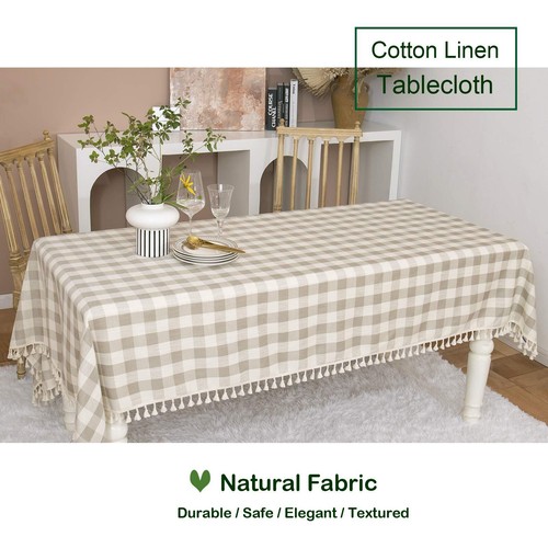 Farmhouse Checkered Square Tablecloth-Cotton Buffalo Plaid Tablecloth for Fal... - Picture 2 of 7